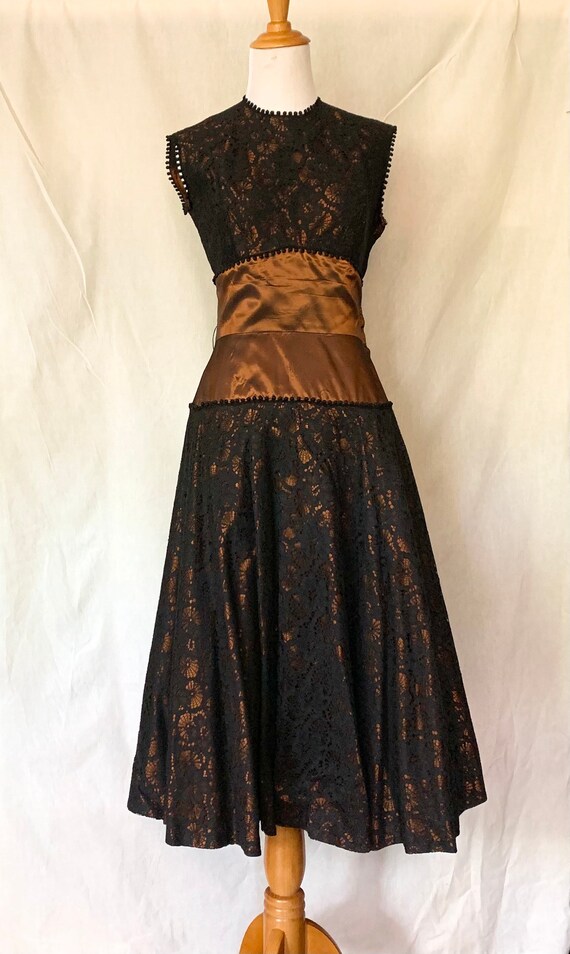 1950s Formal Lace Dress Copper and Black - image 2