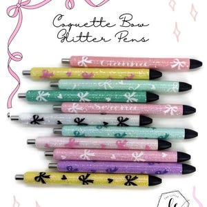 Coquette Bow Glitter Pen, Bow Glitter Pens, Custom Inkjoy Gel Pen, Preppy Bow Pen, Refillable Pen, Personalized Pen