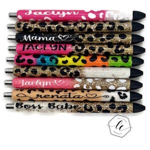 Leopard Print Glitter Pens, Inkjoy Glitter Gel Pen, Glitter Pens, Sharpie S-Gel Pens, Personalized Pen, Custom Pen, Gift for Her