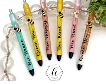 Glitter Bee Pen, Honeybee Glitter Pen, Teacher Pen, Nurse Pen, Refillable Ink Joy Pen, Drip Pen, Bee Kind, Queen Bee, Glitter Pen