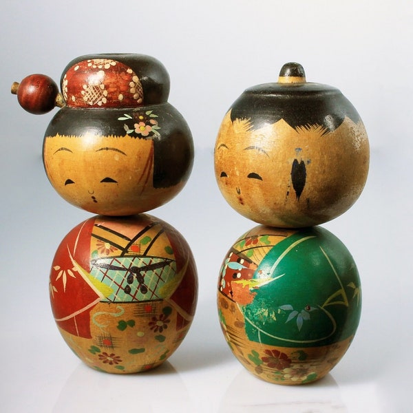 Kokeshi Peg Dolls, Japanese Dolls, Set of 2, Boy and Girl Doll, Wooden Dolls, Hand Painted, Collectible