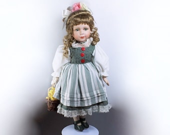 Collectible Porcelain Doll, The Angelina Collection, 16 inch Doll, Display Doll, Stand Included