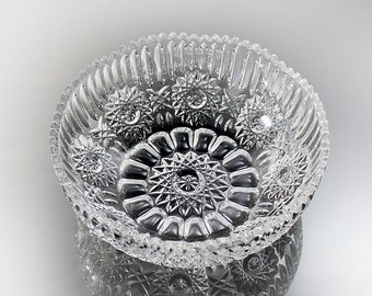 Crystal Bowl, Heavy, Hobstars and Ribs, 9 Inch, Giftware, Centerpiece