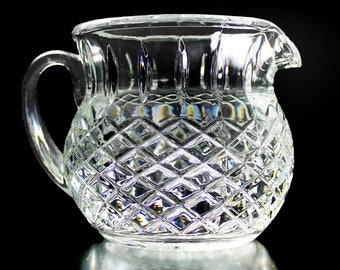 FTD Crystal Pitcher, Heavy Pressed Glass, Diamond Design, Tableware, Barware, One Pint, 16 Ounces