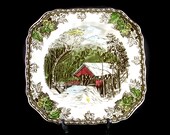 Salad Plate, Johnson Brothers, The Friendly Village, The Covered Bridge, Square, Made In England, Collectible