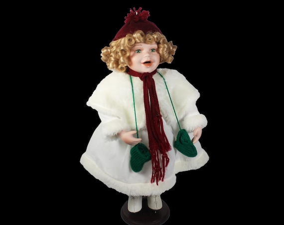 Ice Skater Porcelain Doll, Winter Dressed, Victorian, 16 Inch Doll, Display Doll, Stand Included