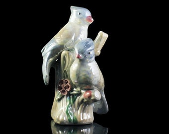 Lusterware Birds Figurine, Pair of Birds Figurine, Made in China, Blue and White, Porcelain, High Gloss