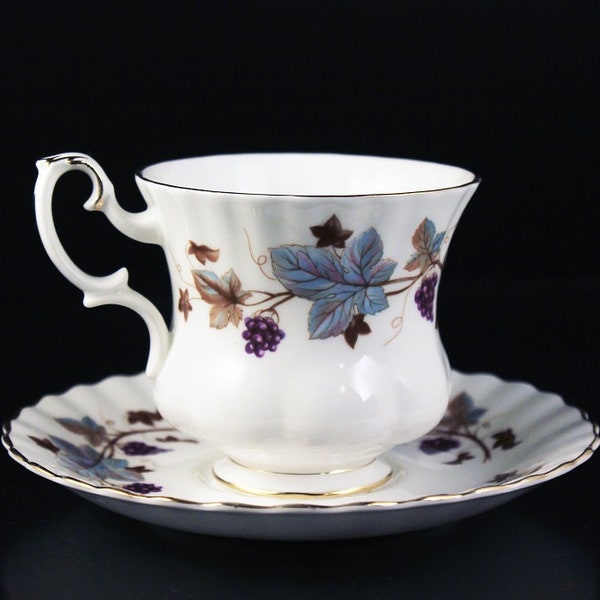 Royal Albert Demitasse Teacup, Lorraine, Leaf and Grape Pattern,  Montrose Shape, Fine Bone China