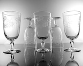 Libbey Etched Ice Tea Glasses, Glenmore, Grey Cut Floral Design, Set of 5, Barware