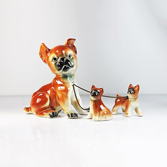 Dog and Puppies Figurine, Sonsco Japan, Dogs On Chains, Boxer Family, Dog Family, Dog Lover's Gift