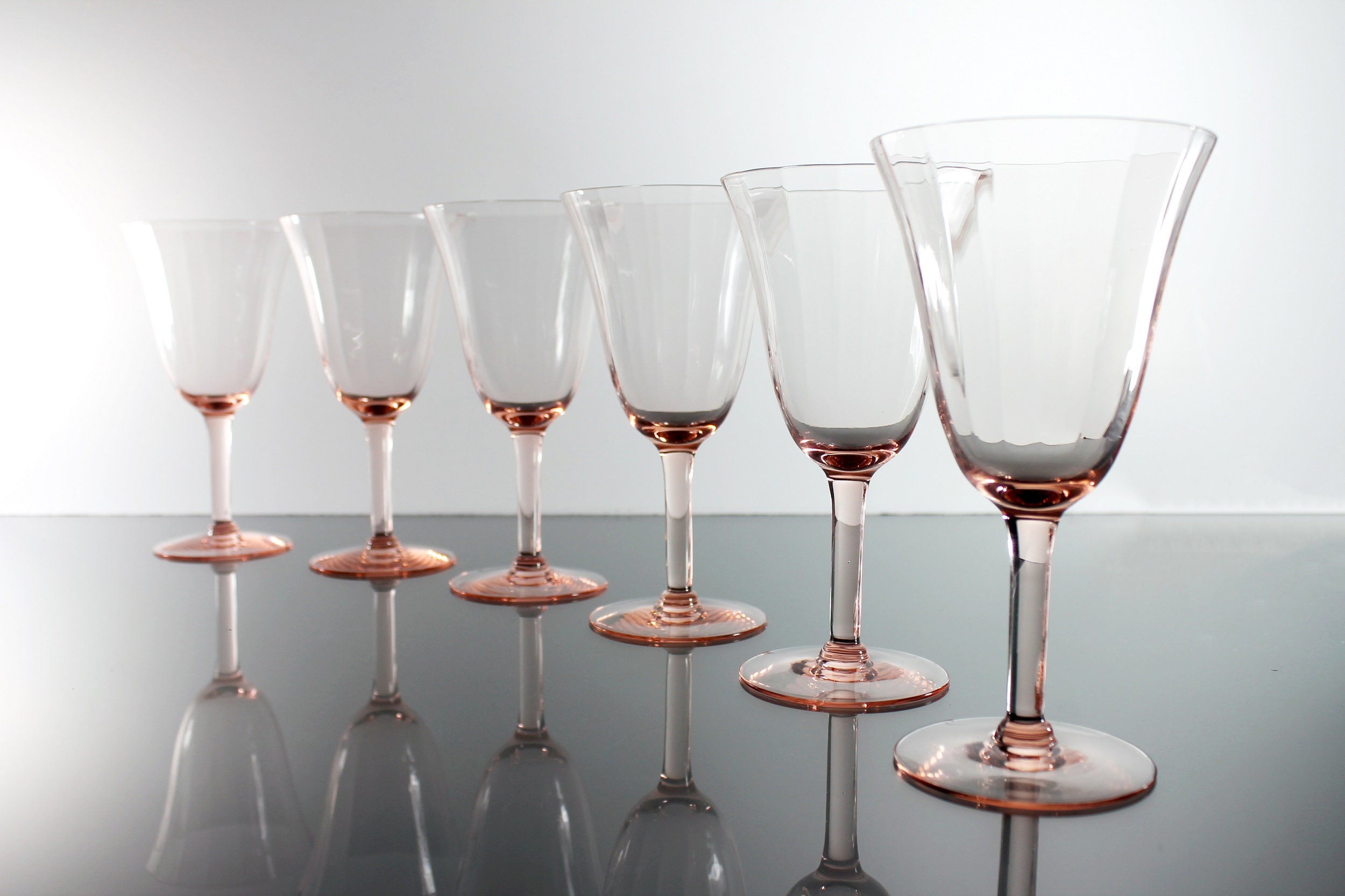 Pink Wine Glasses, Optic Paneled, Depression Glass ...