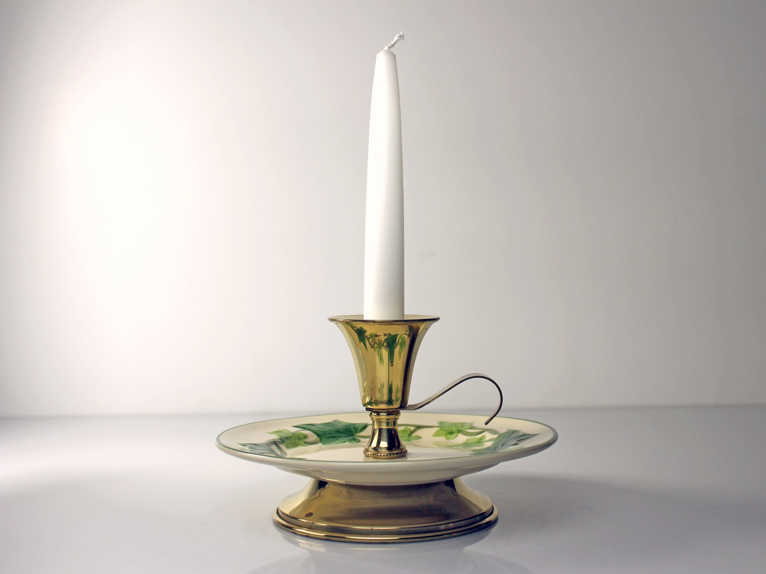Finger Loop Candle Holder, Franciscan California, Ivy, White Taper