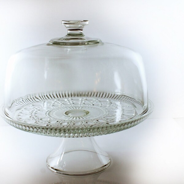 Covered Cake Stand, Federal Glass, Windsor Pattern, Button and Cane Design, Punch Bowl, Dessert Stand