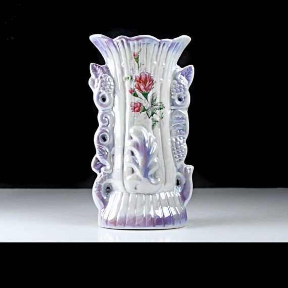 Purple Lusterware Table Vase, Zhongguo Zhi Zao, Made in China,  Centerpiece, Flower Vase, Pink Floral, Porcelain