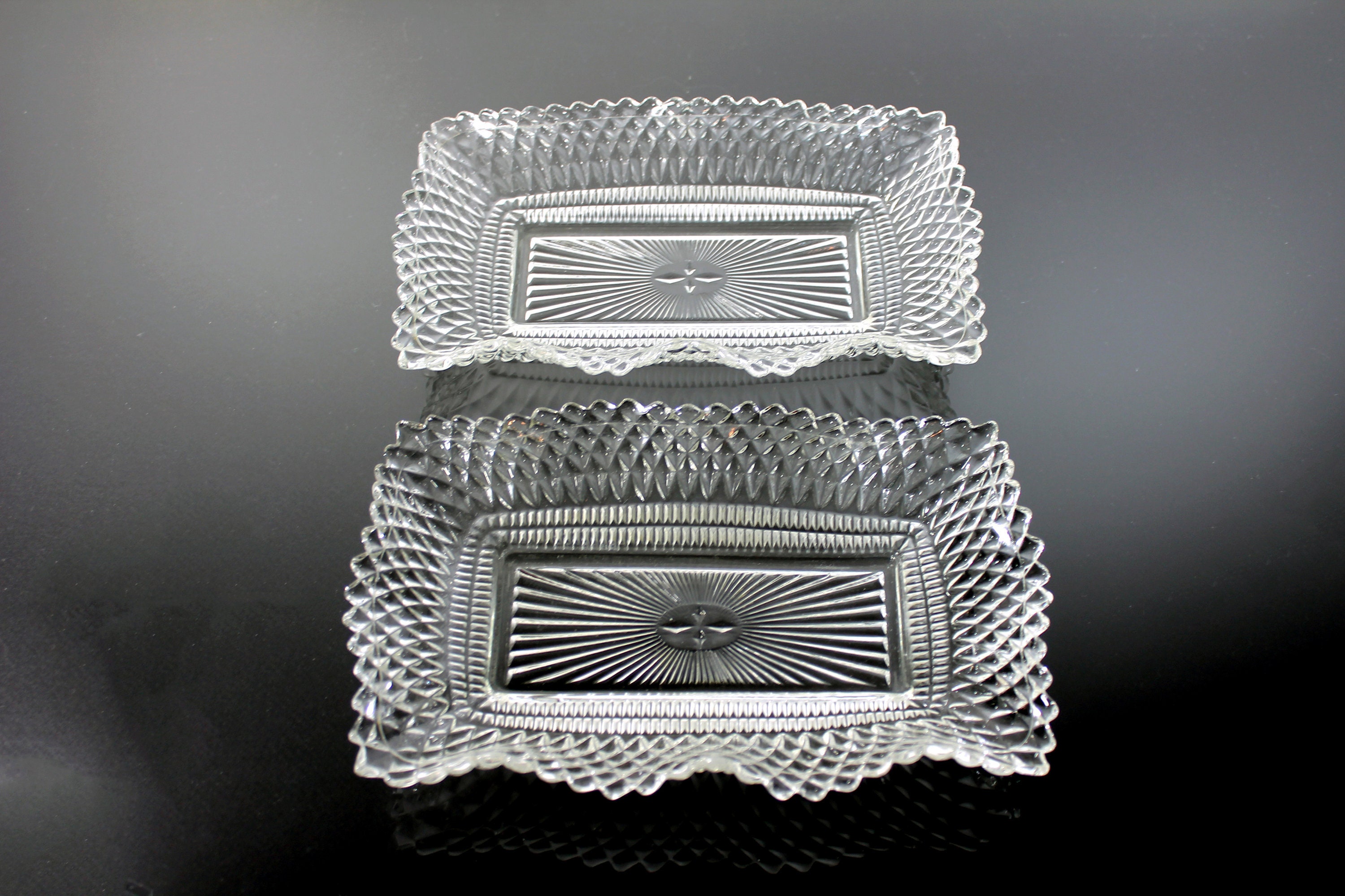 Celery Dish, Federal Glass, Traditions, Set of 2, Clear Glass, Diamond