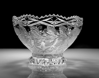 Crystal Candy Bowl, Crystal Clear Industries, Roses and Stems Frosted, 6 Inch