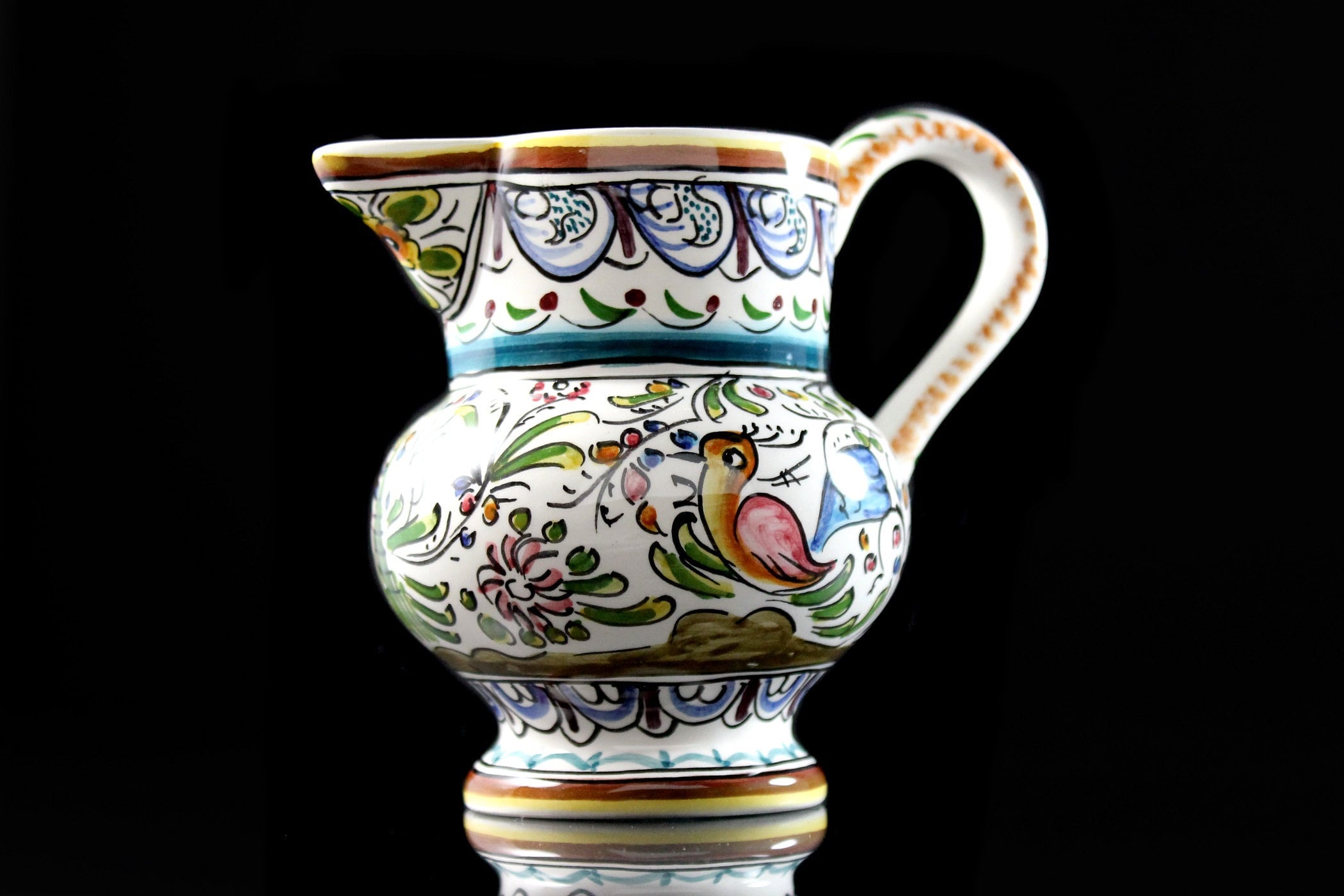 Coimbra Portuguese Pitcher, Ceramic, Multicolored, Decorative Jug, Hand