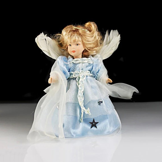 Angel Porcelain Doll, Display Doll, 6 Inch Doll, Feather Wings, Small, Collectible