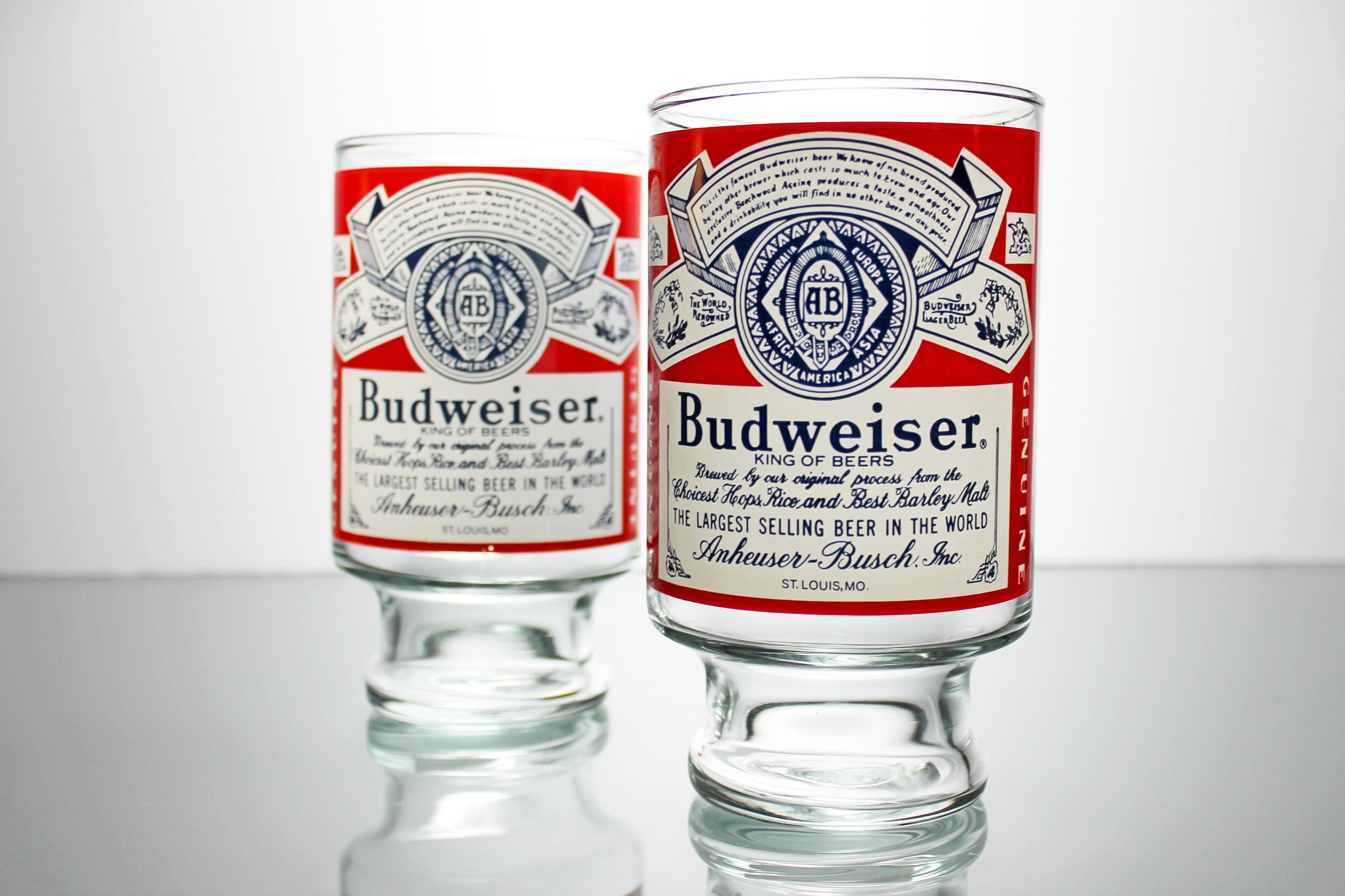 Large Budweiser Glasses, Budweiser Label, 28 Ounce, Collectible