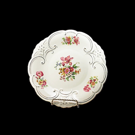 Dinner Plate, Bareuther Bavaria, Embossed, Floral, Gold Trimmed, 11 Inch