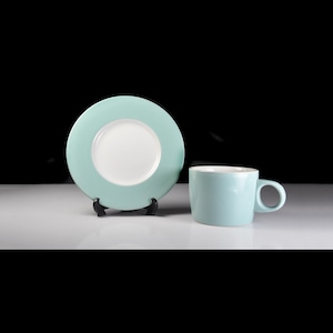 Stoneware Cup and Saucer Set – Aqua with White Interior, Made in Thailand