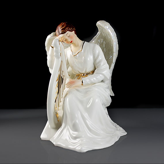 Angel Figurine O'Well China, White and Gold, 11 Inch, Porcelain, Collectible, Hand Painted