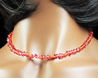 Droplet Chip Necklace, Baked Beads, Red and Orange Beads, Jewelry, Woman's Gift
