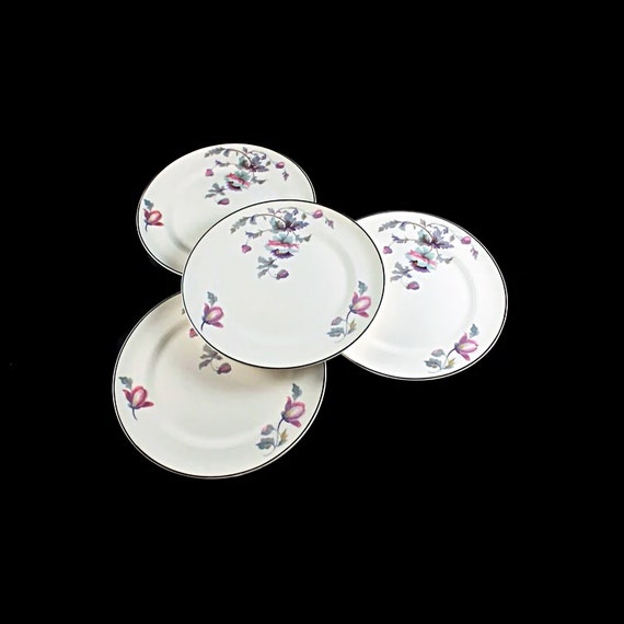 Bread and Butter Plates, Symphony by Salem, Platinum Gold, Floral Pattern, Set of 4, Porcelain