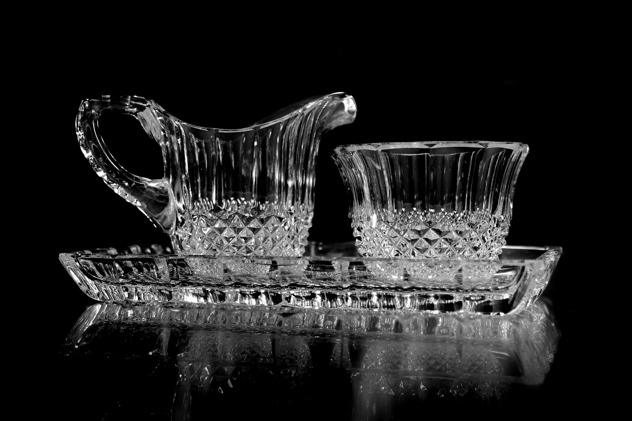 Crystal Sugar, Creamer and Tray, Tritschler Winterhalder, Made in West