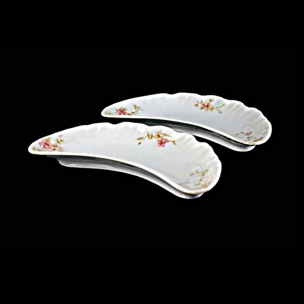 Antique Bone Dish, Syracuse China, Crescent  Shaped Dish, Floral Pattern, Embossed, Side Dish, Set of 2