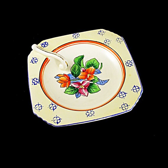 Square Lemon Dish, Lemon Tray, Tray With Handle, Floral Design, Made in Japan