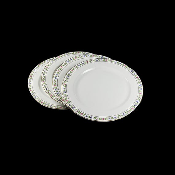 O.P. Co. Syracuse China Dessert Plates - Melrose Pattern - Set of 4 Antique Plates (c. 1920s) - Floral Border Design