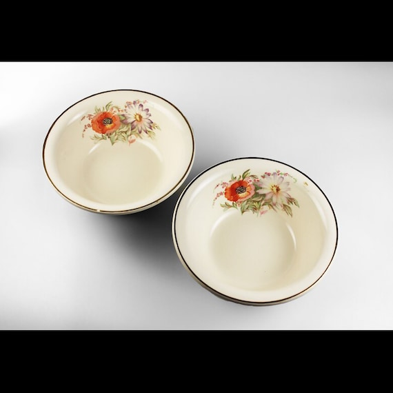 Fruit Bowls, Universal China, Poppy, 5 Inch, Dessert Bowls, Floral Side, Gold Trim, Set of 2