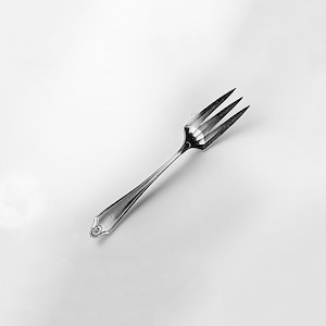 May include: A silver fork with three tines and a decorative handle.