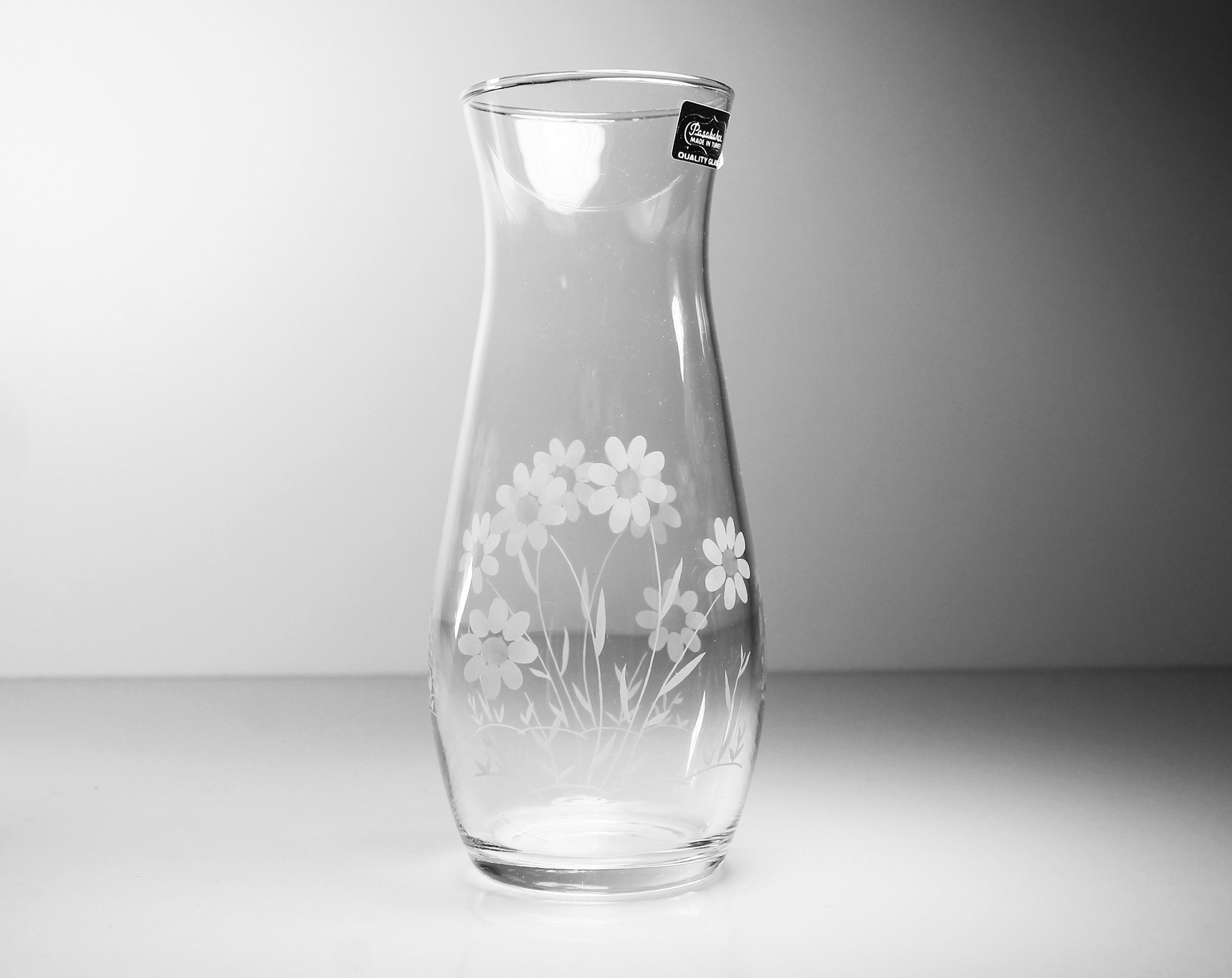 Crystal Etched Vase Pasabache Glass Etched Daisies Made In Turkey