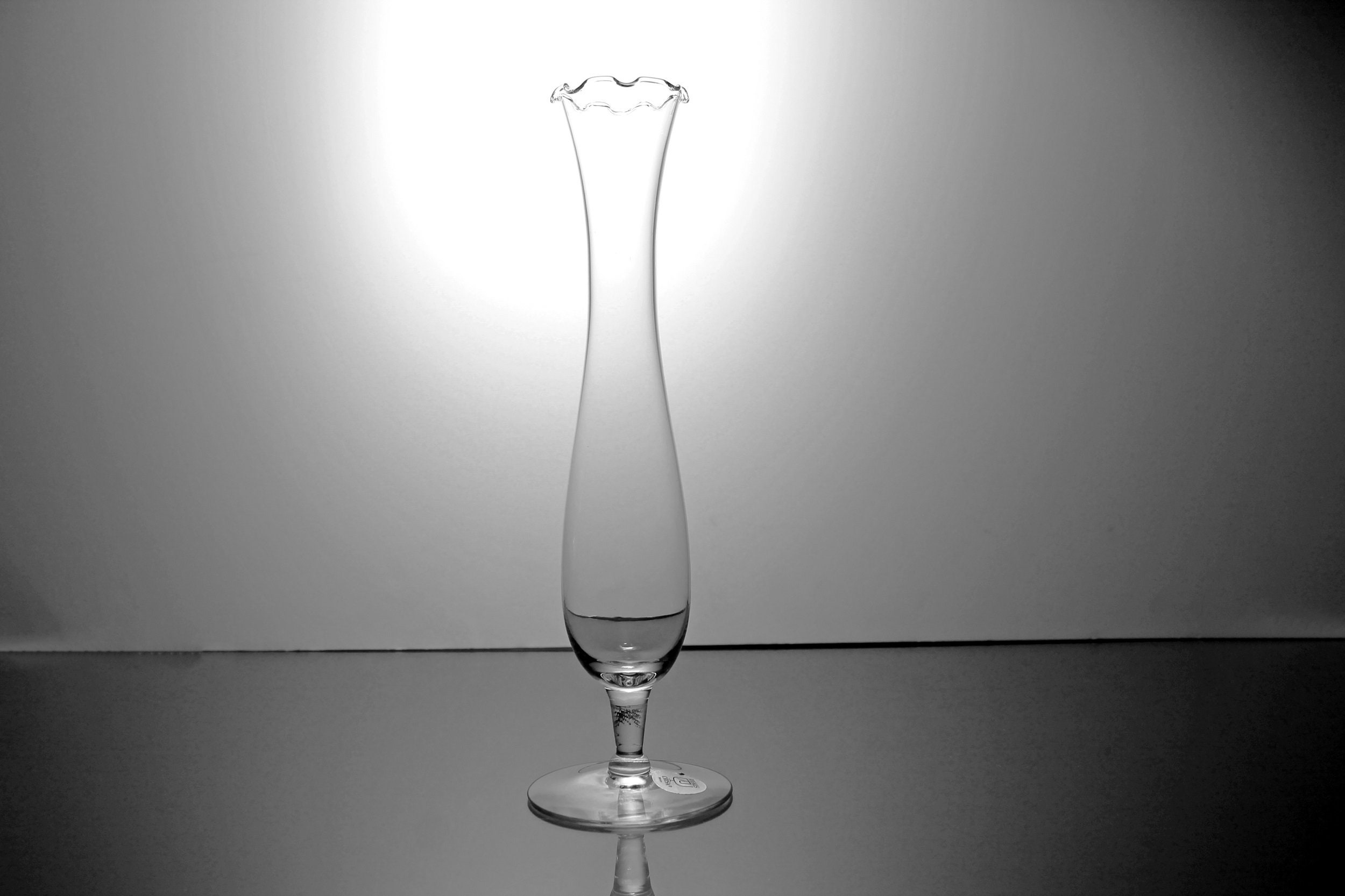 Bud Vase, Riekes Crisa Mexico, Hand Blown Glass, Pedestal, Clear Glass