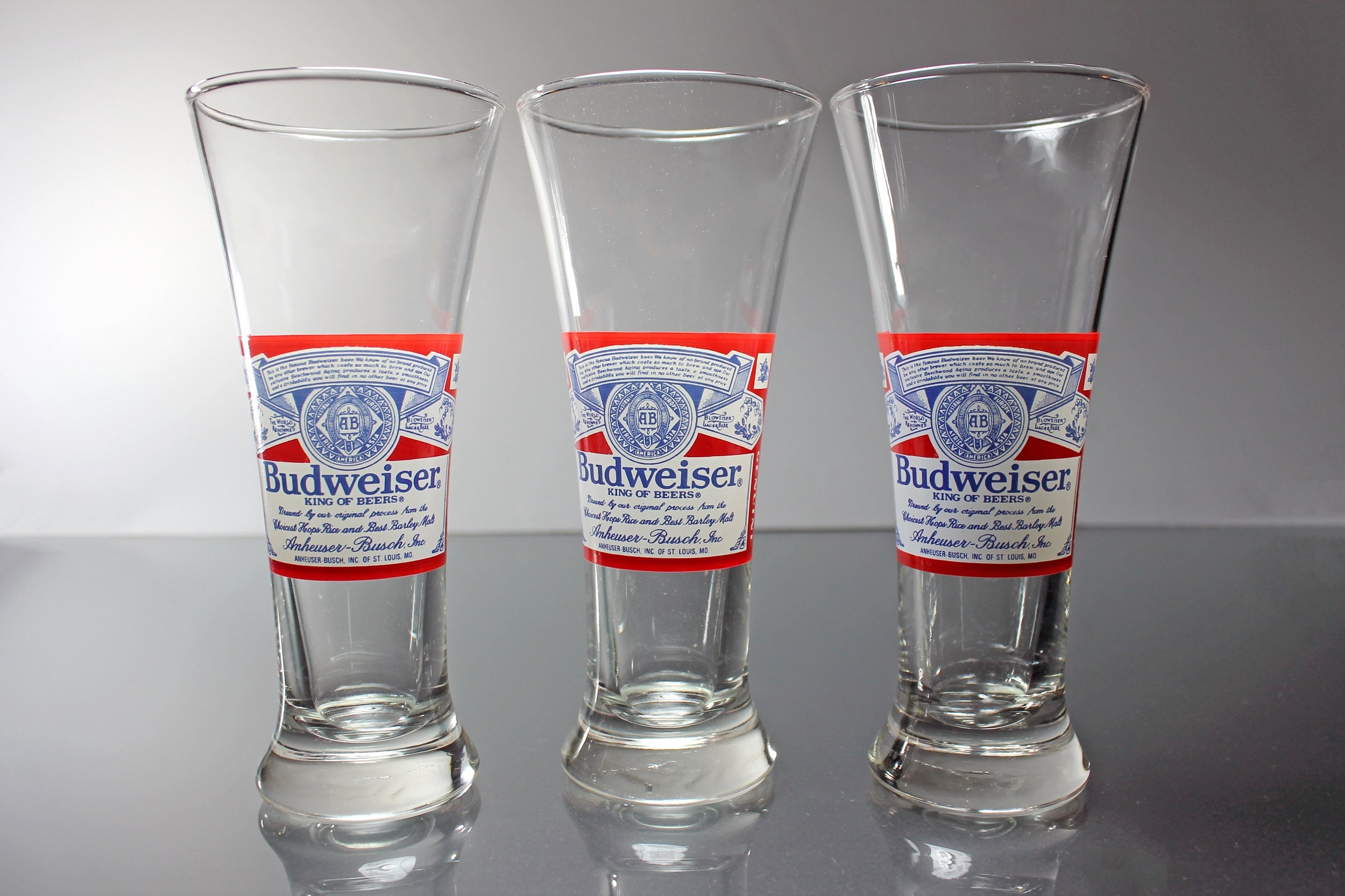 Budweiser Pilsner Glasses, Budweiser Label, 8 Ounce, Collectible