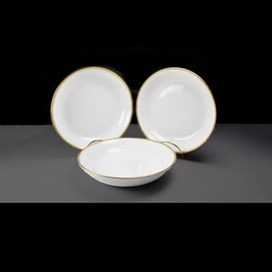 Set of 3 Antique Noritake Waverly Coupe Soup Bowls - Circa 1912, White with Gold Trim, Fine China