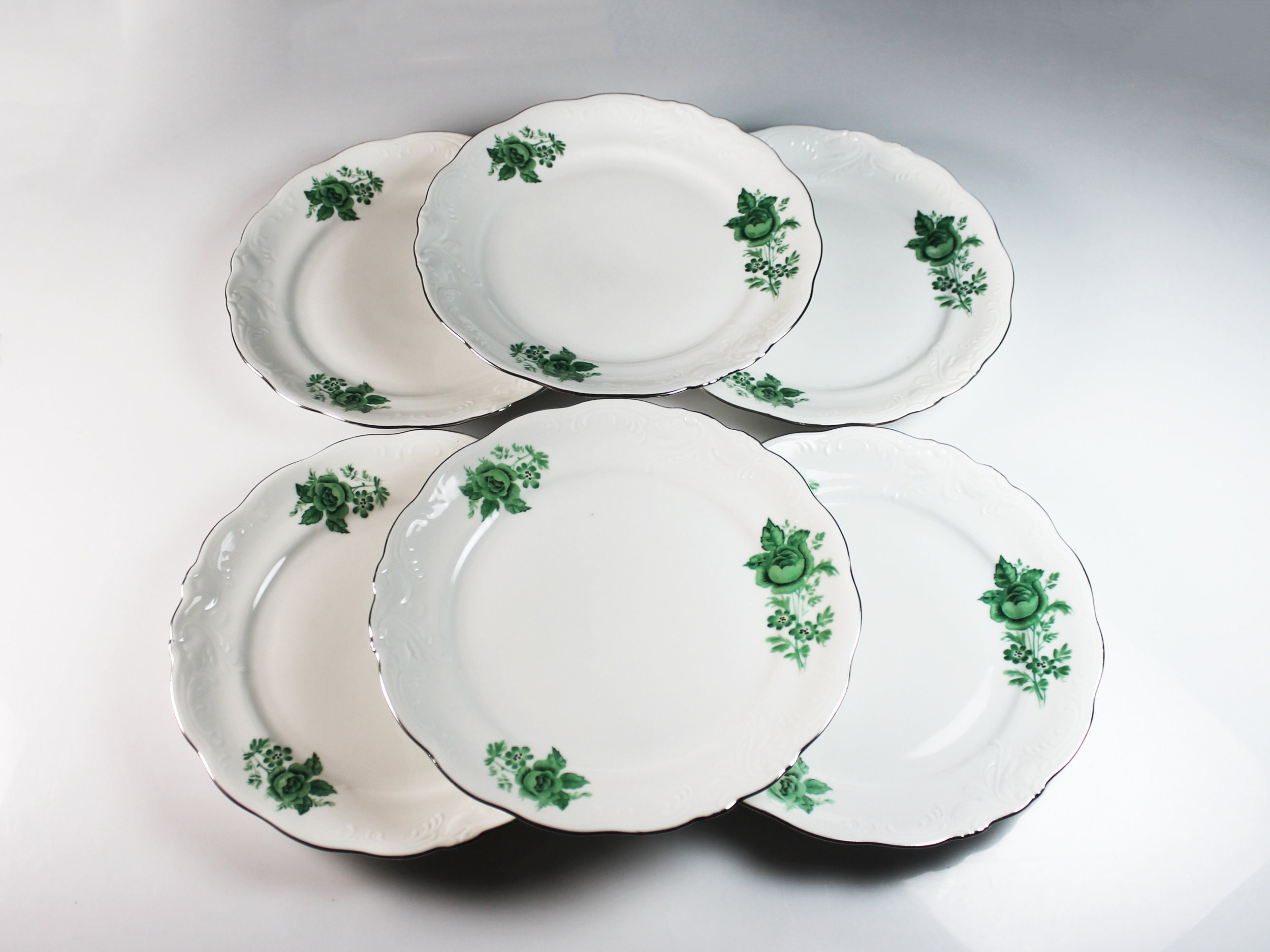Salad Plates, Walbrzych China, Set of 6, Made in Poland, Green