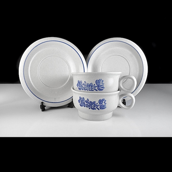 Vintage Pfaltzgraff Yorktowne Cups and Saucers, Set of 2, Stoneware