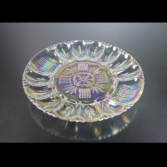 Federal Glass Georgetown Iridescent Deviled Egg Plate – 10 Inch Mid-Century Egg Tray – Excellent Condition
