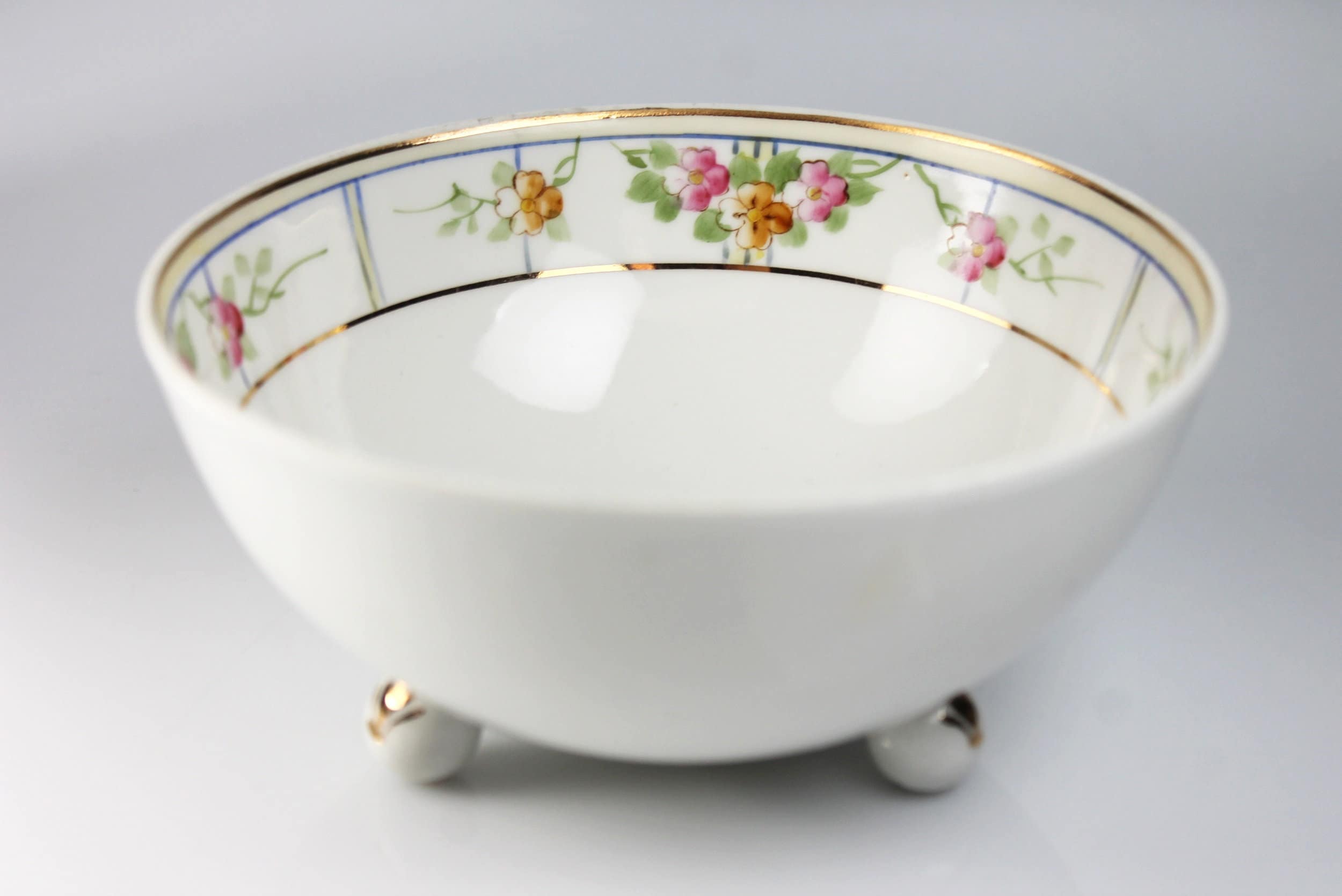 Antique Nippon, Mayonnaise Bowl, Footed Bowl, Hand Painted, Floral