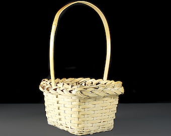 Small Rectangle Wicker Basket, 4 Inch Basket, Woven, Attached Braided Rim, Handled