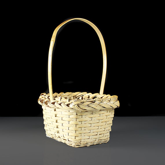 Small Rectangle Wicker Basket, 4 Inch Basket, Woven, Attached Braided Rim, Handled