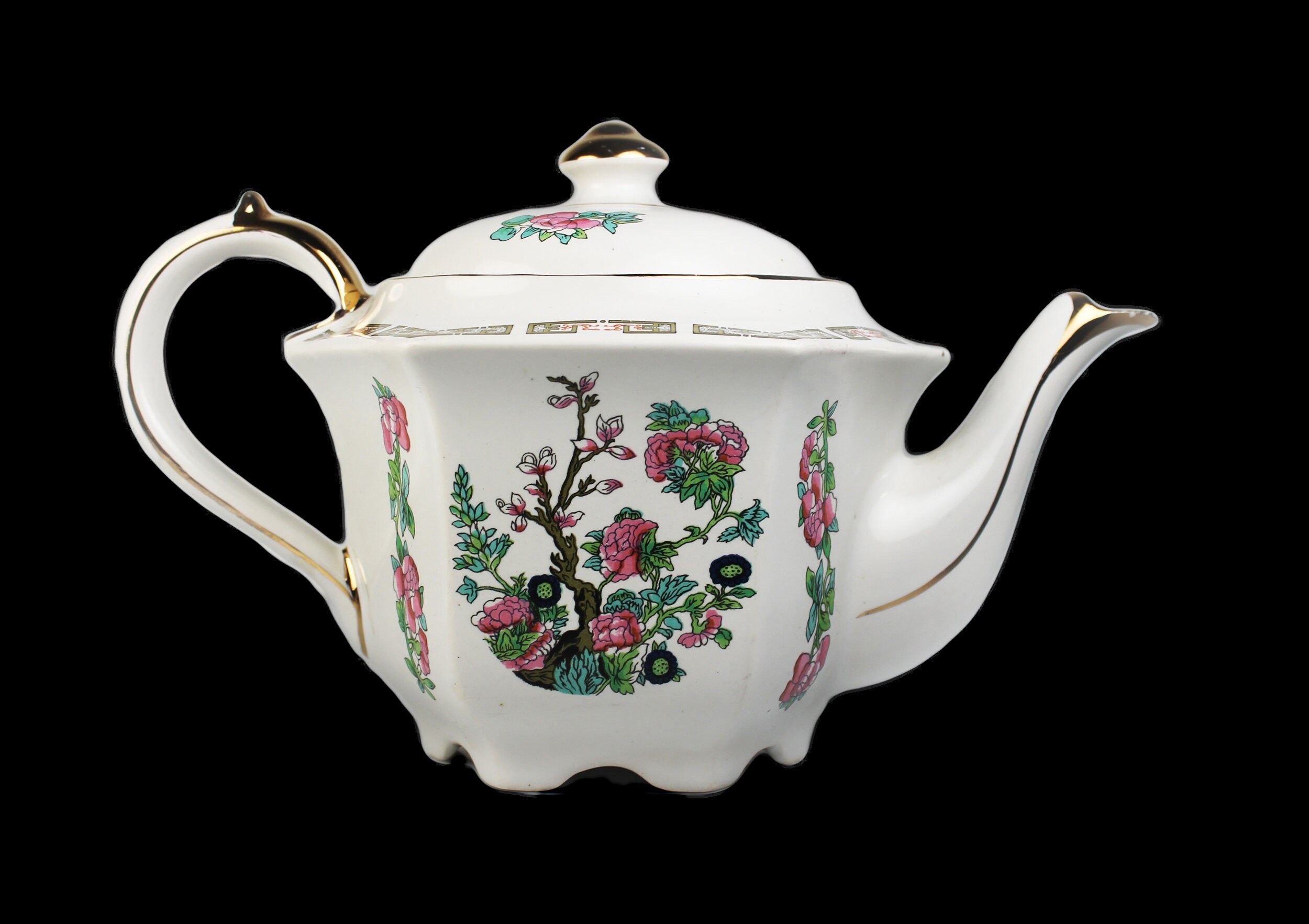 Teapot, Sadler, Indian Tree, Gold Trimmed, 3 Cup, Hexagon