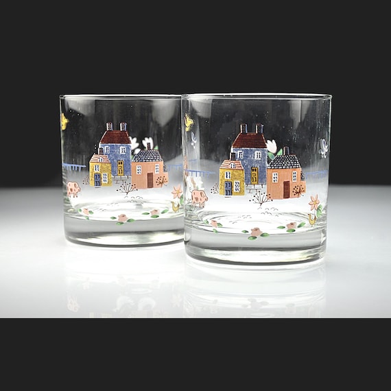 Vintage International Heartland Rock Glasses, Set of 2, Country Cottage Barware