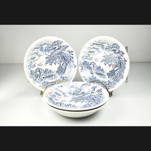 Enoch Wedgwood Countryside Blue and White Fruit Bowls – English Transferware, Set of 4, Made in England