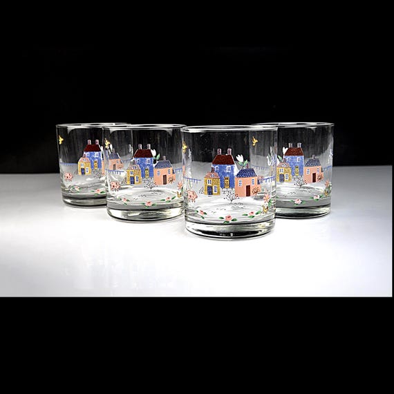 Vintage International Heartland Rock Glasses, Set of 4, Country Cottage Barware