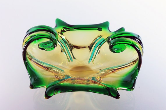 Art Glass Bowl, Display Bowl, Murano Style, Green and Gold, Decorative Bowl, Home Decor, Centerpiece