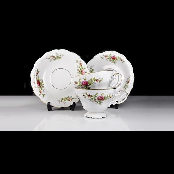 Johann Haviland Moss Rose Teacups, Set of 2, Bavaria Germany Backstamp